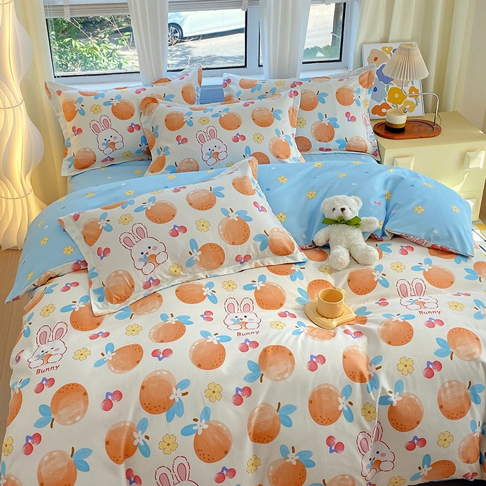 91家纺网 家纺一手货源 找家纺 艾橙家纺 2023新款秋冬新款140g植物羊绒磨毛四件套 甜橙兔