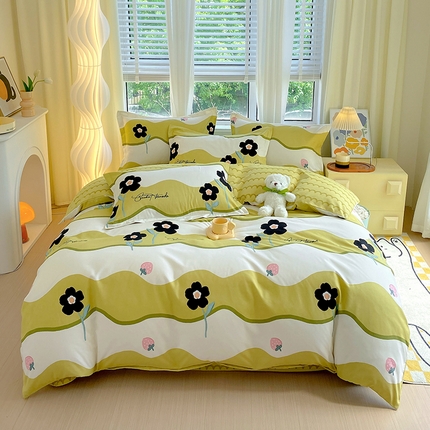 91家纺网 家纺一手货源 找家纺 艾橙家纺 2023新款秋冬新款140g植物羊绒磨毛四件套 茉彩花韵