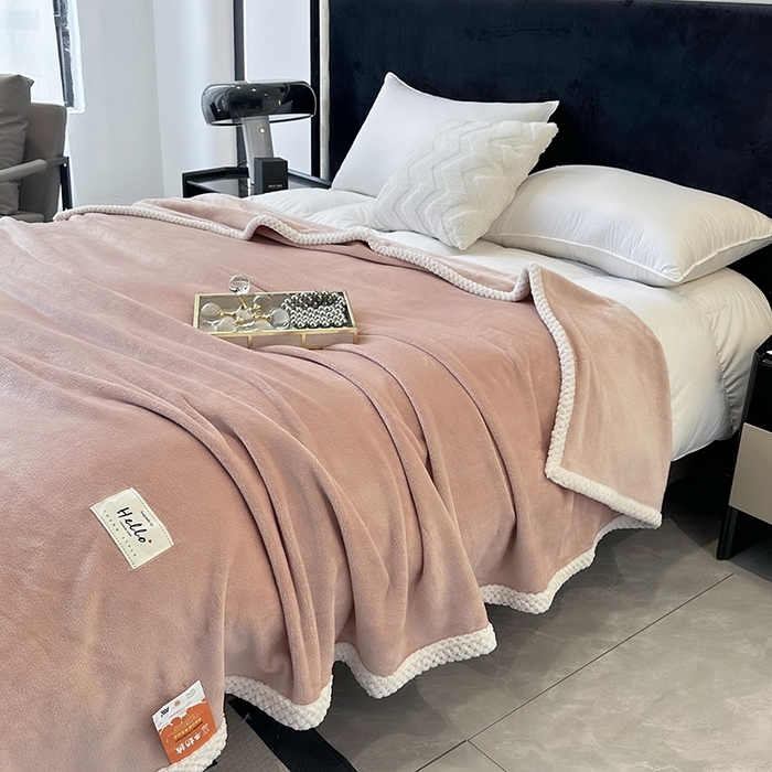 91家纺网 家纺一手货源 找家纺 2023新款400g高克重纯色双面牛奶绒毛毯盖毯毯子 藕玉色