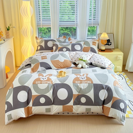 艾橙家纺 2023新款秋冬新款140g植物羊绒磨毛四件套 萌宠日记