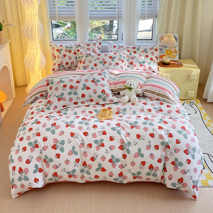 91家纺网 家纺一手货源 找家纺 艾橙家纺 2023新款秋冬新款140g植物羊绒磨毛四件套 夏日草莓