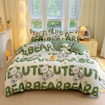 艾橙家纺 2023新款秋冬新款140g植物羊绒磨毛四件套 阿萌熊宝