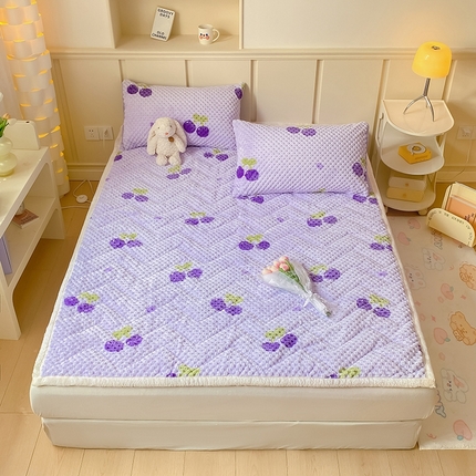 91家纺网 家纺一手货源 找家纺 澳梵家居 2023新款豆豆绒夹棉床护垫 紫樱桃