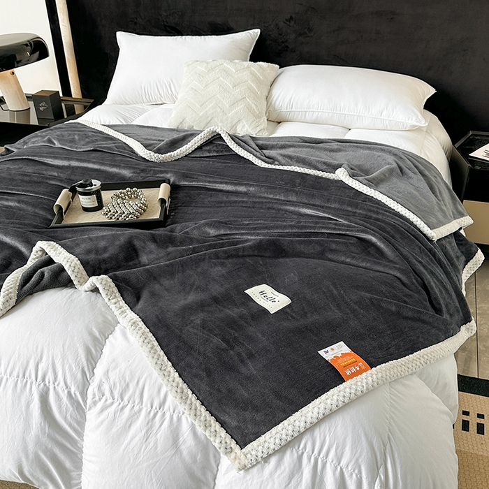 91家纺网 家纺一手货源 找家纺 2023新款400g高克重纯色双面牛奶绒毛毯盖毯毯子 绅士灰