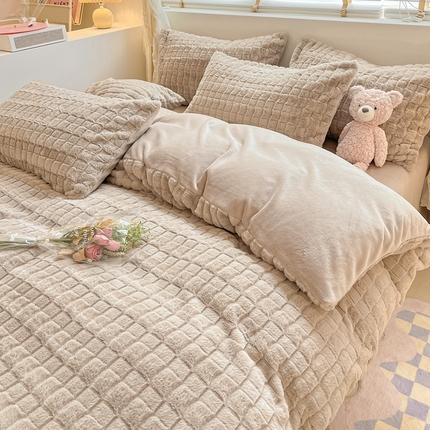 91家纺网 家纺一手货源 找家纺 （总）莱米 2023新款直播电商爆款兔毛绒牛奶绒纯色绒四件套