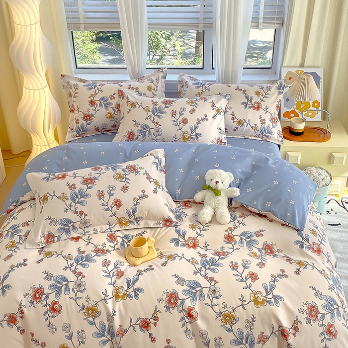 91家纺网 家纺一手货源 找家纺 艾橙家纺 2023新款秋冬新款140g植物羊绒磨毛四件套 明月花影