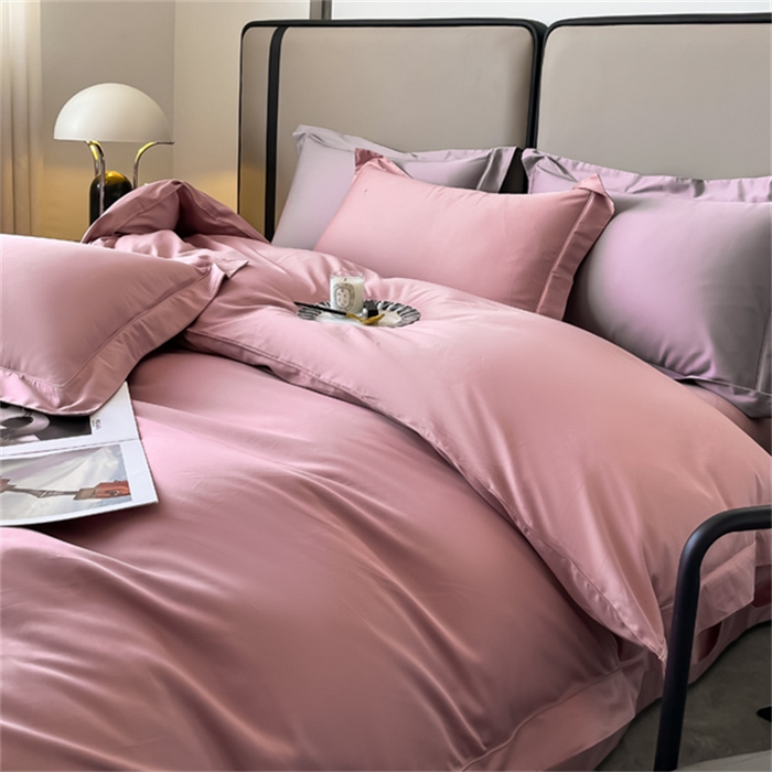 91家纺网 家纺一手货源 找家纺 嘉汀兰家居 2023秋冬新品100支双股长绒棉埋绳纯色四件套-卡西欧系列 浆果色
