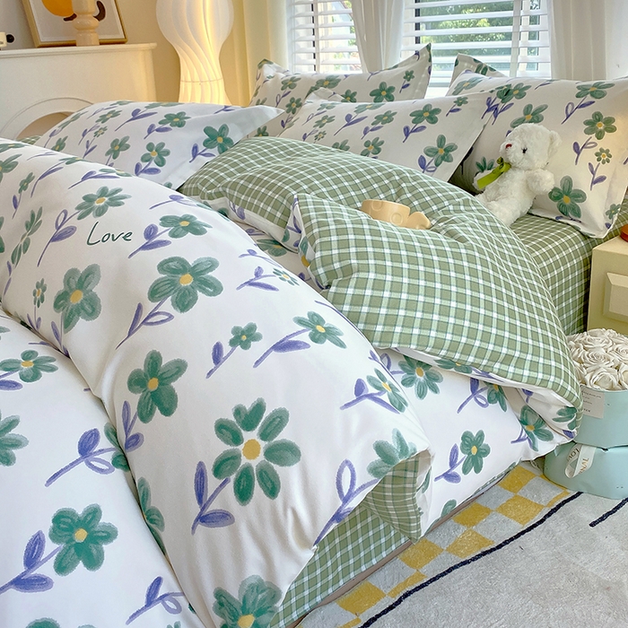 91家纺网 家纺一手货源 找家纺 艾橙家纺 2023新款秋冬新款140g植物羊绒磨毛四件套 淡妆初夏