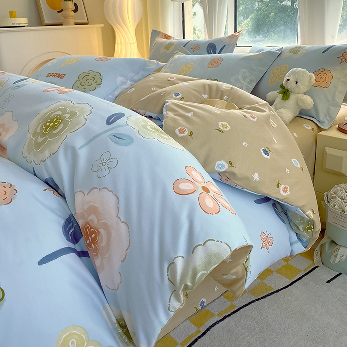 91家纺网 家纺一手货源 找家纺 艾橙家纺 2023新款秋冬新款140g植物羊绒磨毛四件套 花儿乐团