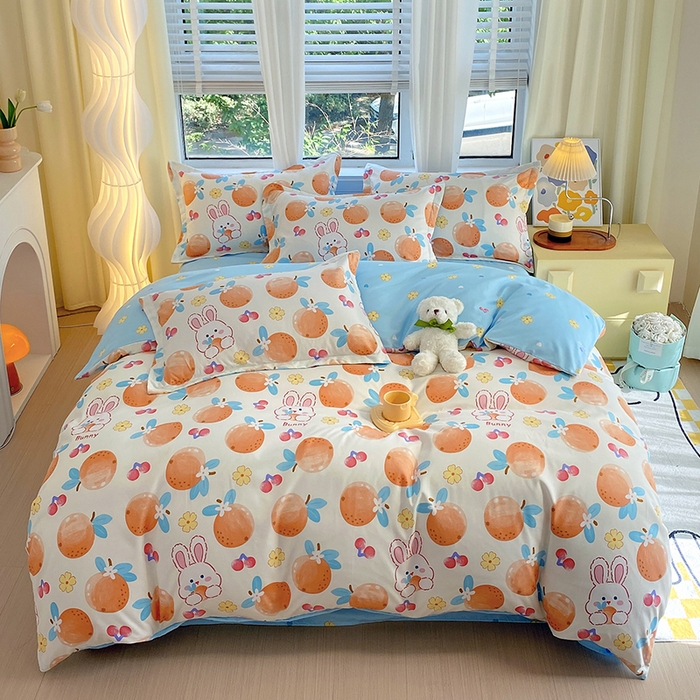 91家纺网 家纺一手货源 找家纺 艾橙家纺 2023新款秋冬新款140g植物羊绒磨毛四件套 甜橙兔