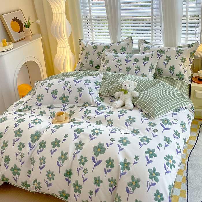 91家纺网 家纺一手货源 找家纺 艾橙家纺 2023新款秋冬新款140g植物羊绒磨毛四件套 淡妆初夏