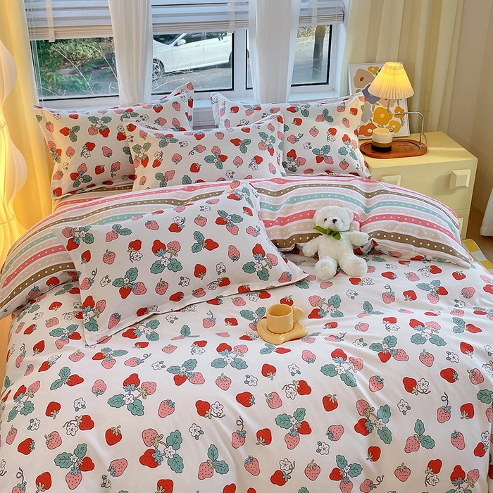 91家纺网 家纺一手货源 找家纺 艾橙家纺 2023新款秋冬新款140g植物羊绒磨毛四件套 夏日草莓