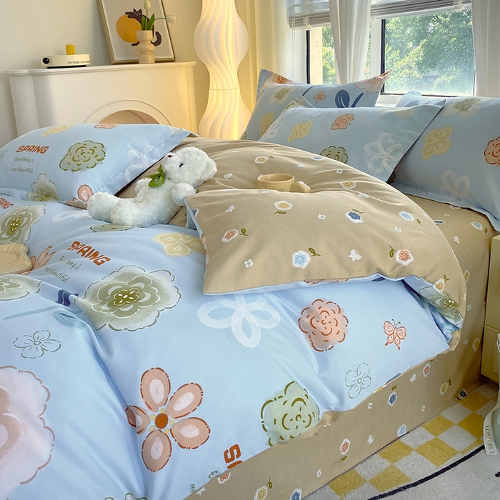 91家纺网 家纺一手货源 找家纺 艾橙家纺 2023新款秋冬新款140g植物羊绒磨毛四件套 花儿乐团