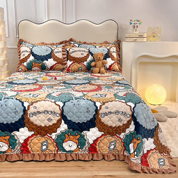 91家纺网 家纺一手货源 找家纺 美达 2025新款A类牛奶绒夹棉床盖 开心满罐