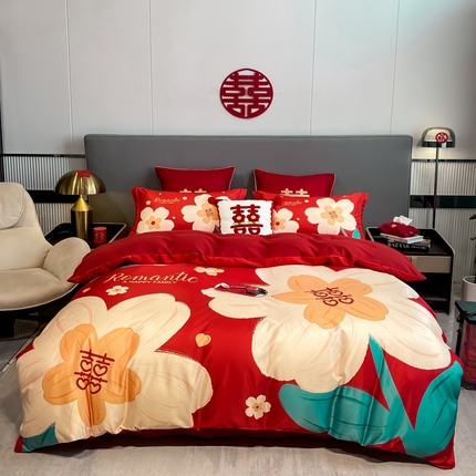 91家纺网 家纺一手货源 找家纺 花愿（原花纪） 2025新款加密大版数码婚庆四件套 挚爱