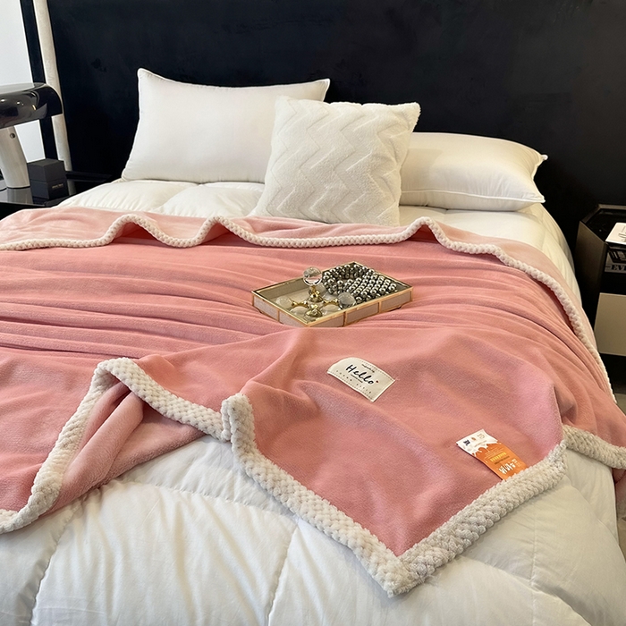 91家纺网 家纺一手货源 找家纺 2023新款400g高克重纯色双面牛奶绒毛毯盖毯毯子 粉色佳人