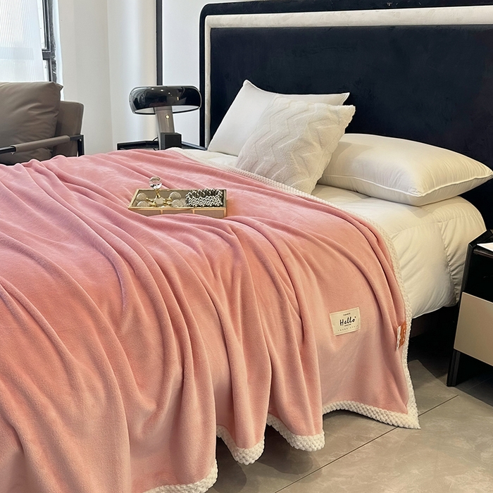 91家纺网 家纺一手货源 找家纺 2023新款400g高克重纯色双面牛奶绒毛毯盖毯毯子 粉色佳人