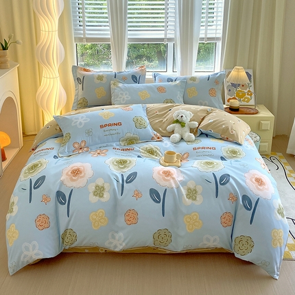 91家纺网 家纺一手货源 找家纺 艾橙家纺 2023新款秋冬新款140g植物羊绒磨毛四件套 花儿乐团