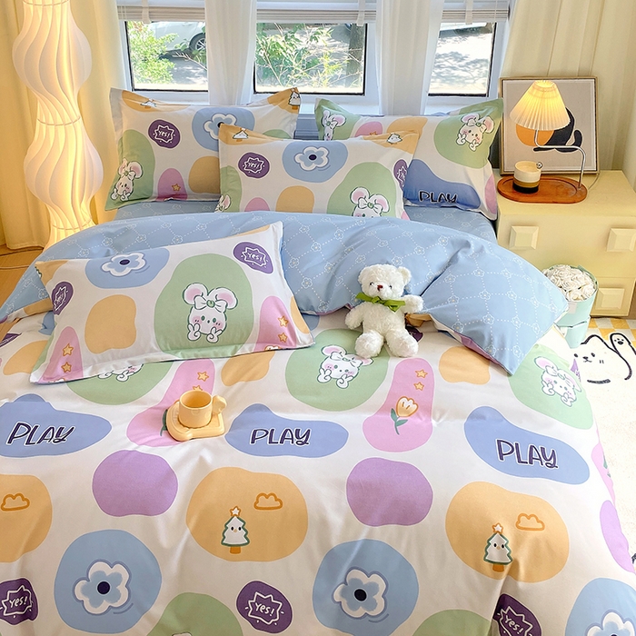 91家纺网 家纺一手货源 找家纺 艾橙家纺 2023新款秋冬新款140g植物羊绒磨毛四件套 童年趣事