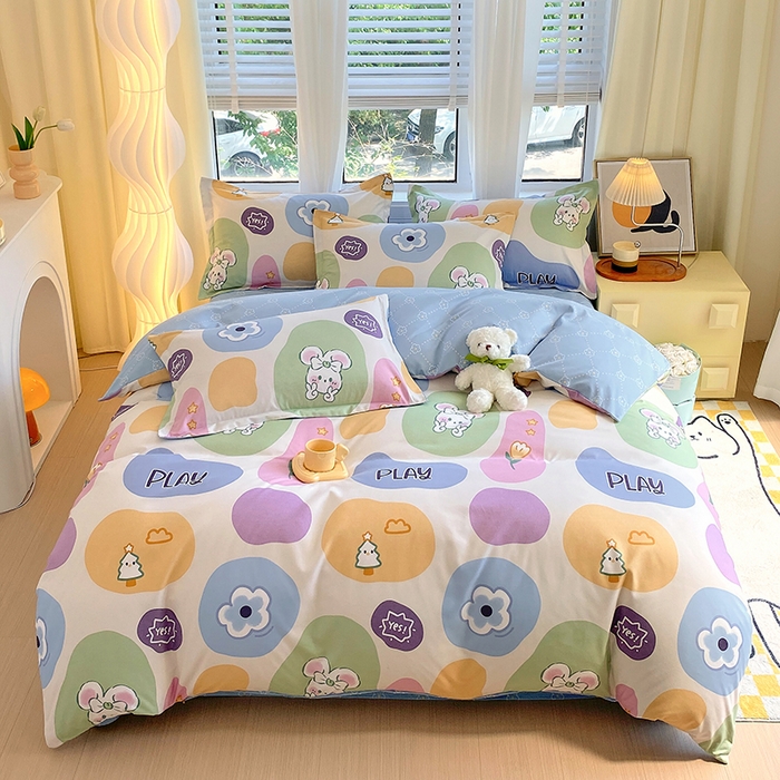 91家纺网 家纺一手货源 找家纺 艾橙家纺 2023新款秋冬新款140g植物羊绒磨毛四件套 童年趣事