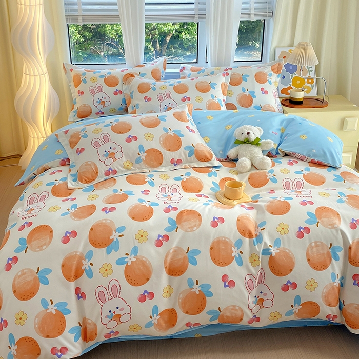 91家纺网 家纺一手货源 找家纺 艾橙家纺 2023新款秋冬新款140g植物羊绒磨毛四件套 甜橙兔