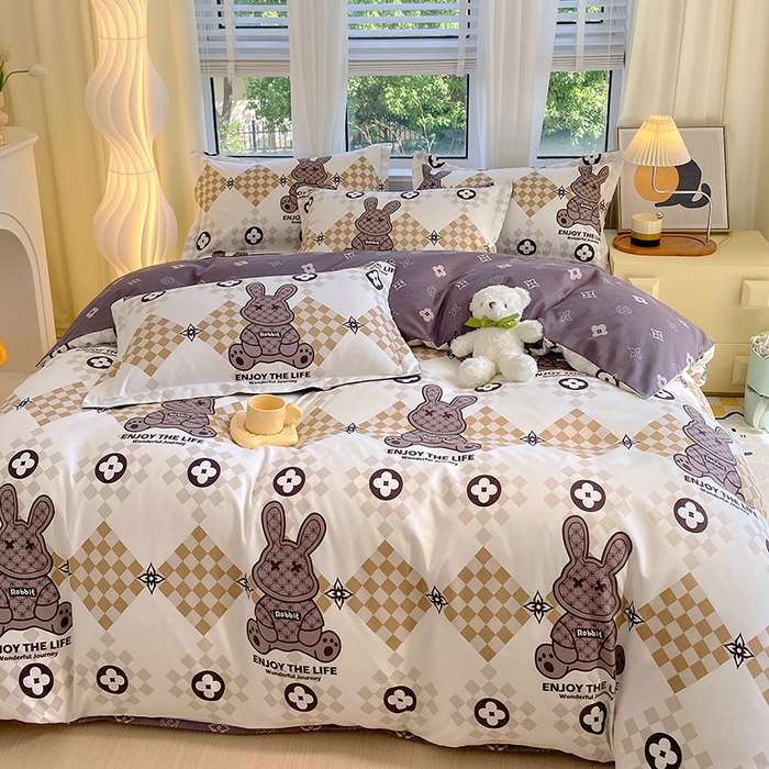 91家纺网 家纺一手货源 找家纺 艾橙家纺 2023新款秋冬新款140g植物羊绒磨毛四件套 酷仔熊宝