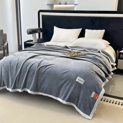 2023新款400g高克重纯色双面牛奶绒毛毯盖毯毯子 烟灰色