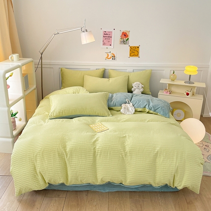 91家纺网 家纺一手货源 找家纺 （总）雅居纺家纺 2023新款全棉泡泡纱牛奶绒四件套