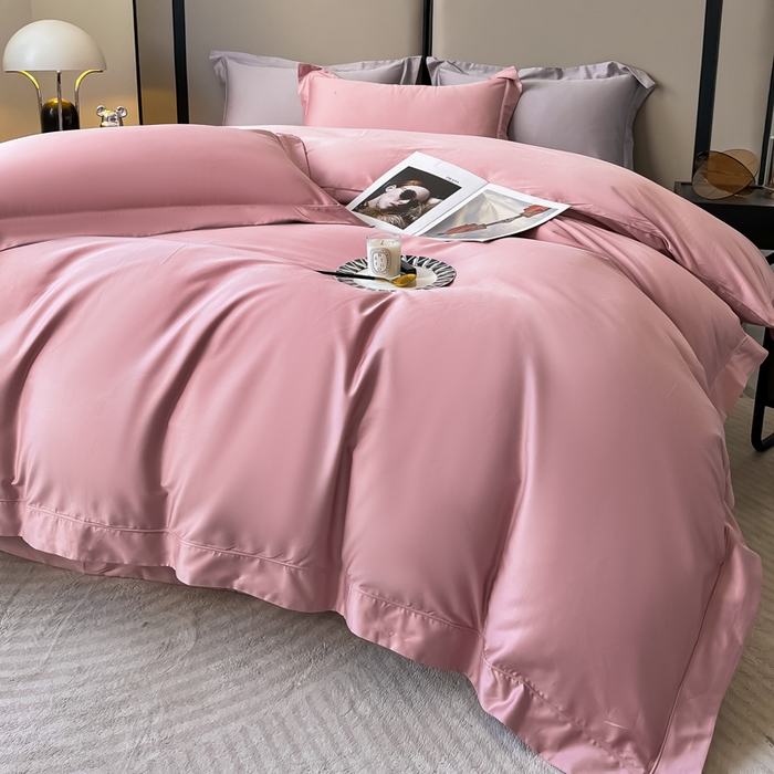 91家纺网 家纺一手货源 找家纺 嘉汀兰家居 2023秋冬新品100支双股长绒棉埋绳纯色四件套-卡西欧系列 浆果色