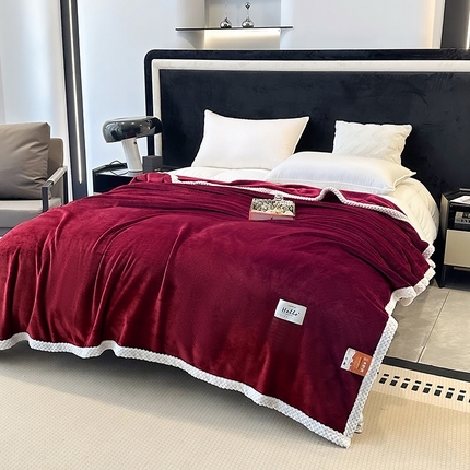 2023新款400g高克重纯色双面牛奶绒毛毯盖毯毯子 酒红色