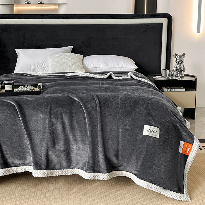 91家纺网 家纺一手货源 找家纺 2023新款400g高克重纯色双面牛奶绒毛毯盖毯毯子 绅士灰