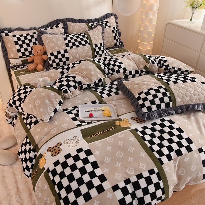 91家纺网 家纺一手货源 找家纺 美达 2025新款A类牛奶绒印花床笠款四件套 夏日物语