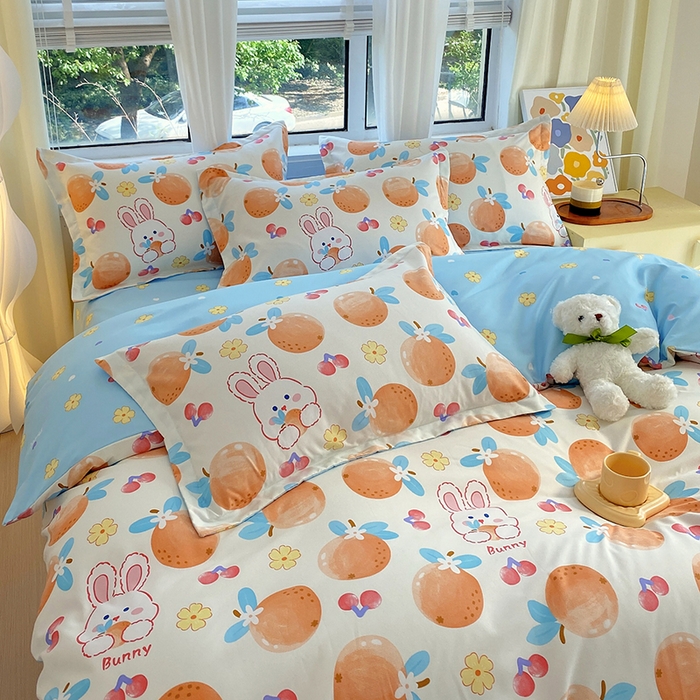 91家纺网 家纺一手货源 找家纺 艾橙家纺 2023新款秋冬新款140g植物羊绒磨毛四件套 甜橙兔