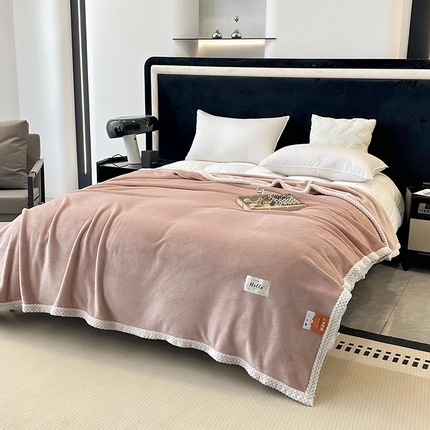 2023新款400g高克重纯色双面牛奶绒毛毯盖毯毯子 藕玉色