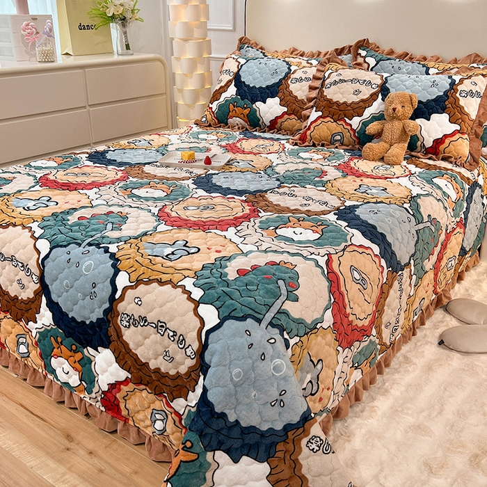 91家纺网 家纺一手货源 找家纺 美达 2025新款A类牛奶绒夹棉床盖 开心满罐