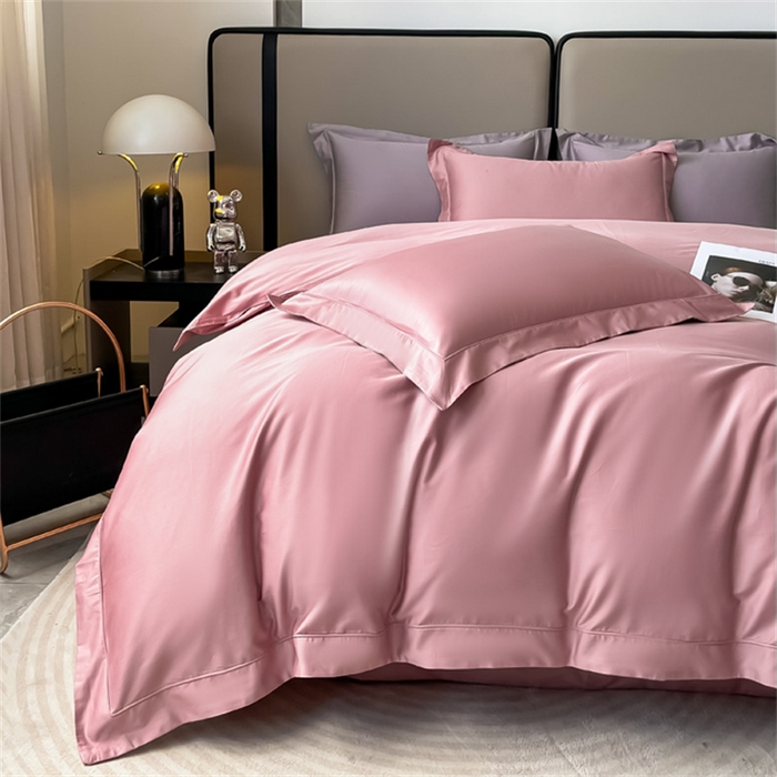 91家纺网 家纺一手货源 找家纺 嘉汀兰家居 2023秋冬新品100支双股长绒棉埋绳纯色四件套-卡西欧系列 浆果色