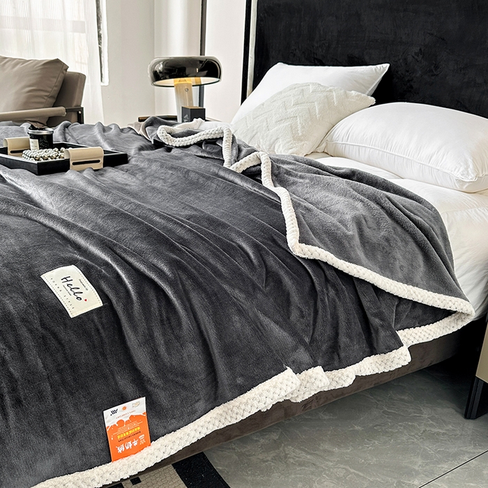 91家纺网 家纺一手货源 找家纺 2023新款400g高克重纯色双面牛奶绒毛毯盖毯毯子 绅士灰