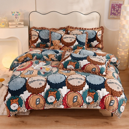 91家纺网 家纺一手货源 找家纺 美达 2025新款A类牛奶绒印花床笠款四件套 开心满罐