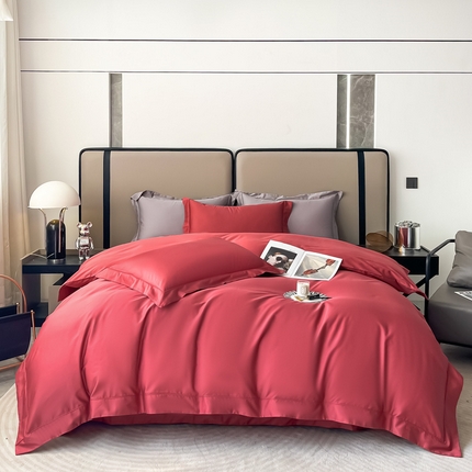91家纺网 家纺一手货源 找家纺 嘉汀兰家居 2023秋冬新品100支双股长绒棉埋绳纯色四件套-卡西欧系列 红色