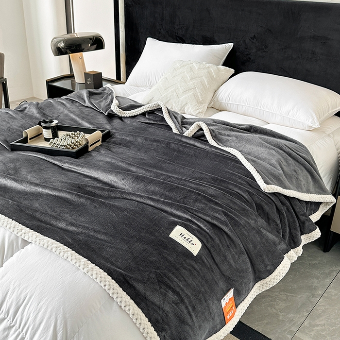 91家纺网 家纺一手货源 找家纺 2023新款400g高克重纯色双面牛奶绒毛毯盖毯毯子 绅士灰