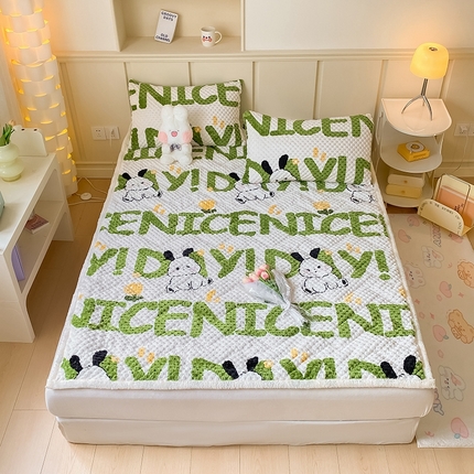 澳梵家居 2023新款豆豆绒夹棉床护垫 字母兔兔