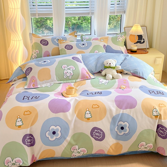 91家纺网 家纺一手货源 找家纺 艾橙家纺 2023新款秋冬新款140g植物羊绒磨毛四件套 童年趣事