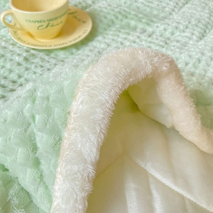 91家纺网 家纺一手货源 找家纺 澳梵家居 2023新款豆豆绒夹棉床护垫 豆豆-嫩绿