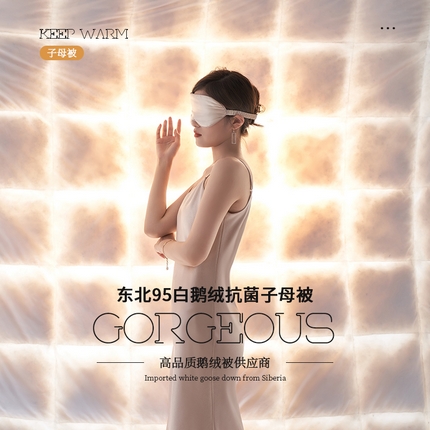 91家纺网 家纺一手货源 找家纺 新款95%优质白鹅绒全棉羽绒被子母被