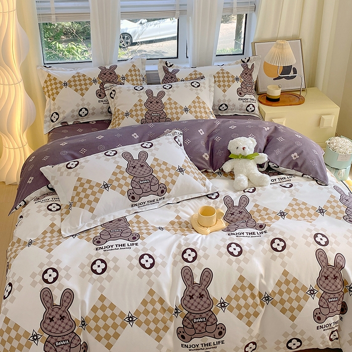 91家纺网 家纺一手货源 找家纺 艾橙家纺 2023新款秋冬新款140g植物羊绒磨毛四件套 酷仔熊宝