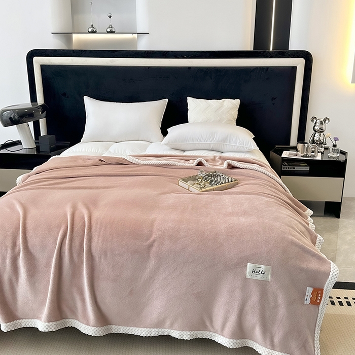 91家纺网 家纺一手货源 找家纺 2023新款400g高克重纯色双面牛奶绒毛毯盖毯毯子 藕玉色