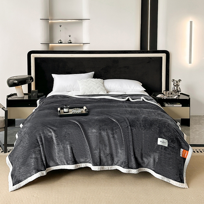 91家纺网 家纺一手货源 找家纺 2023新款400g高克重纯色双面牛奶绒毛毯盖毯毯子 绅士灰