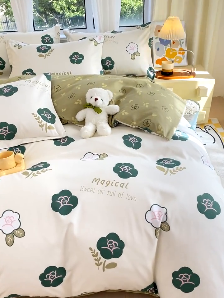 91家纺网 家纺一手货源 找家纺 艾橙家纺 2023新款秋冬新款140g植物羊绒磨毛四件套 丁香玉兰