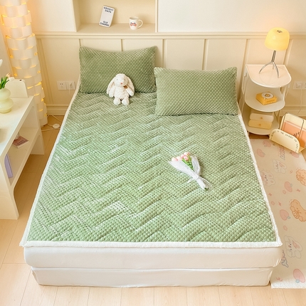 澳梵家居 2023新款豆豆绒夹棉床护垫 豆豆-草绿