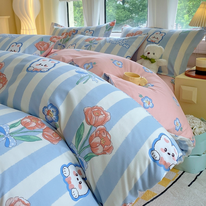 91家纺网 家纺一手货源 找家纺 艾橙家纺 2023新款秋冬新款140g植物羊绒磨毛四件套 绵绵小兔